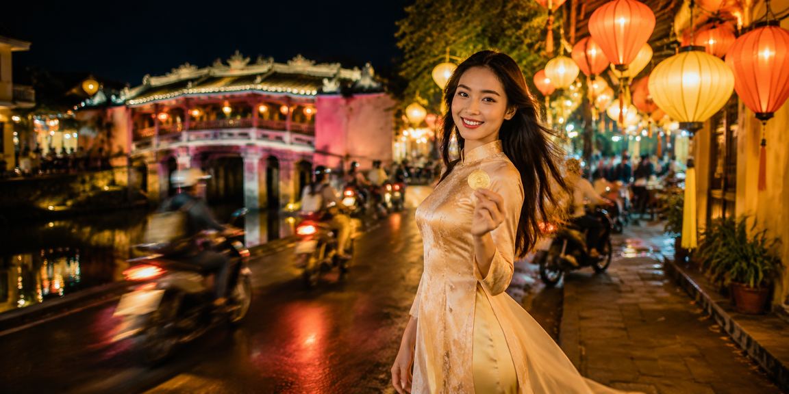Người chơi bài tại chợ đêm Hội An dưới ánh đèn lồng lung linh